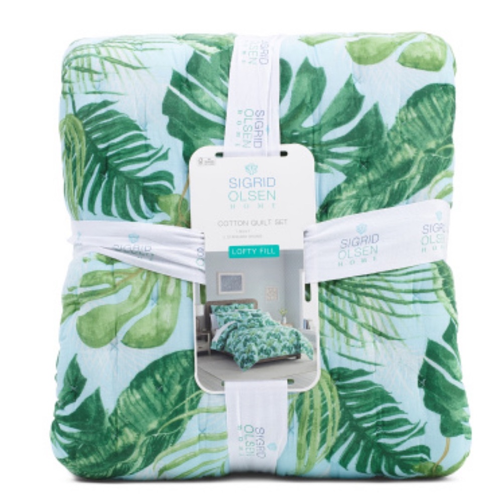 Sigrid Olsen Full Queen Quilt Set Shams Bedding Palm Lofty Fill Palm Fronds NWT